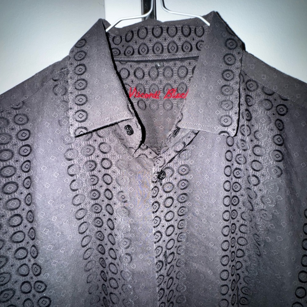 Visconti Black Geometric Pattern Long Sleeve Button-Up Shirt (Men’s L)